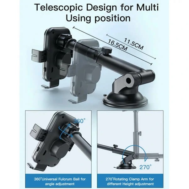 Support de téléphone à chargement rapide sans fil Yesido – 15W – Pour tableau de bord – Noir – C188 — photo 2