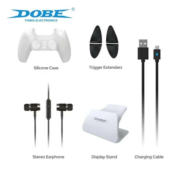 Pack de protection Dobe 8en1 pour manette PS5 – Câble De Recharge – Écouteurs Stéréo – Déclencheur Rallonges – TP5-0579 — photo 9
