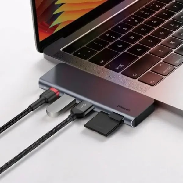 Baseus Harmonica 5en1 USB 3.0 x 2 + SD + TF + HUB USB-C / Type C PD Smart adaptateur – CAHUB-K0G — photo 3