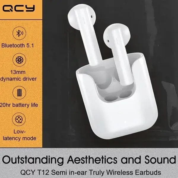 QCY T12 écouteurs sans fil Bluetooth 5.1 TWS Magnétiques stéréo 3D avec Port de Type C — photo 3