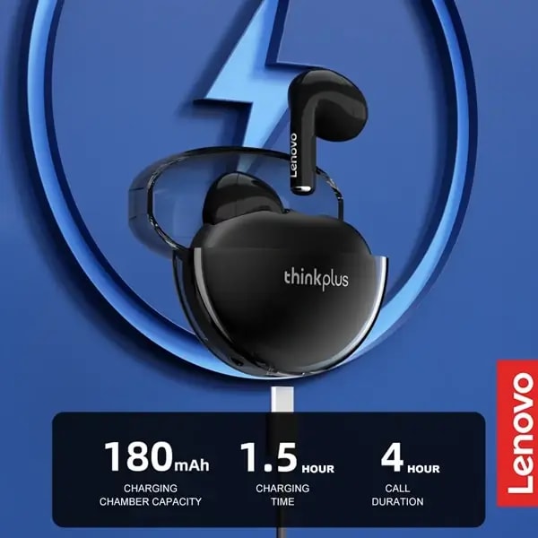 Écouteur Lenovo LivePods LP80 Pro – 12h d’autonomie – BT 5.0 – IPX5 – Qualité Sonore Hi-Fi et Basses – Lumière RGB – Noir — photo 2