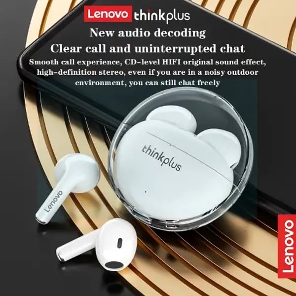 Écouteur Lenovo LivePods LP80 Pro – 12h d’autonomie – BT 5.0 – IPX5 – Qualité Sonore Hi-Fi et Basses – Lumière RGB – Blanc — photo 2