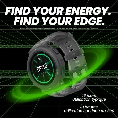 Amazfit Active Edge – Montre connectée – GPS – coach santé IA – séances d’entraînement et exercices – Autonomie 16 jours – 10 ATM – Noir Lava — photo 4