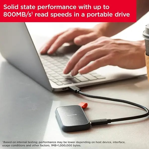 Disque dur SSD portable SanDisk 2e Gen – 1To – 800 Mo/S – Type-C – SDSSDE30-1T00-G26 — photo 4