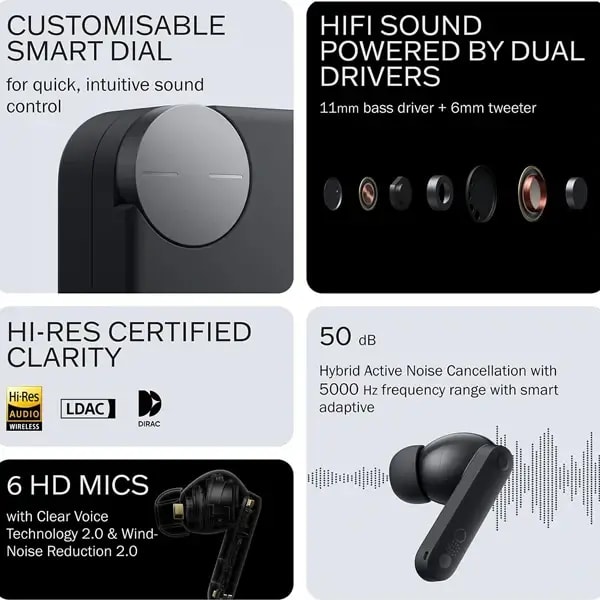 Écouteurs sans fil CMF Buds Pro 2 by Nothing – 10h d’autonomie – Appels clairs avec 6 micros – BT 5.3, autre vue