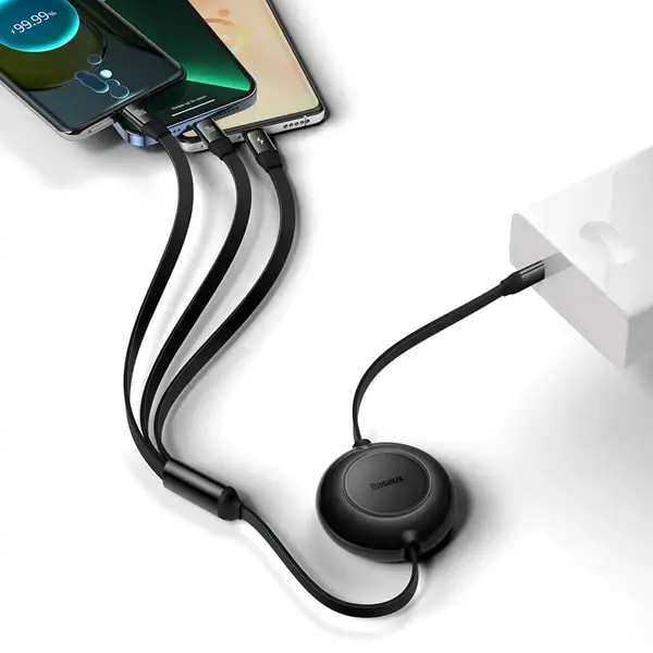 Câble rétractable Baseus Bright Mirror 2 – Type-C vers Micro USB+ Lightning+ Type-C 100W 1.1m – Noir – CAMJ010201 — photo 2