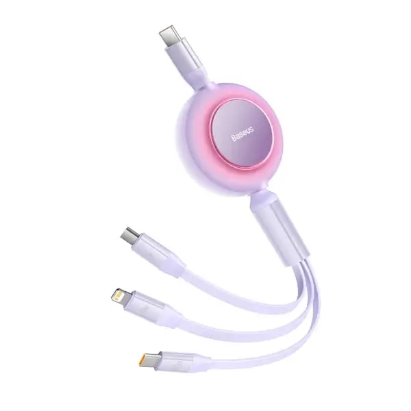 Câble rétractable Baseus Bright Mirror 2 – Type-C vers Micro USB+ Lightning+ Type-C 100W 1.1m – Violet – CAMJ010205 — photo 1