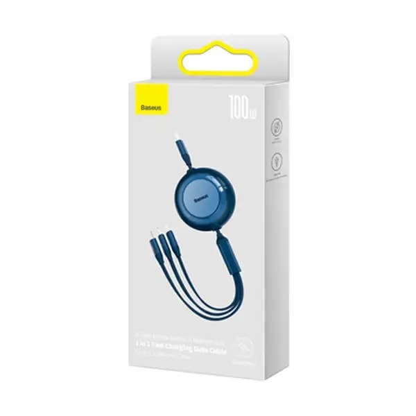 Câble rétractable Baseus Bright Mirror 2 – Type-C vers Micro USB+ Lightning+ Type-C 100W 1.1m – Bleu – CAMJ010203 — photo 4