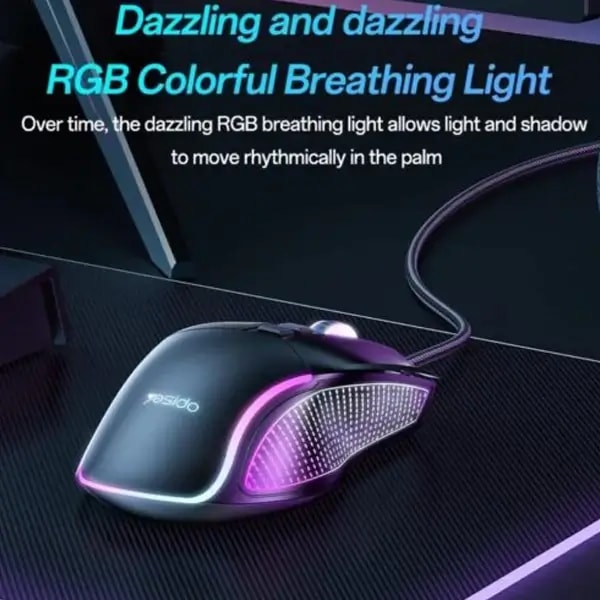 Souris de jeu filaire USB 7200 DPI RVB – Yesido KB20 – Noir — photo 2