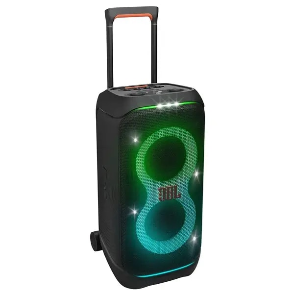 Enceinte Bluetooth portable JBL PartyBox Stage 320 – 18h d’autonomie – 240W – Effets lumineux – Prises micro et guitare – BT 5.4 – USB – AUX – IPX4 – Poignée trolley + roulettes — photo 1