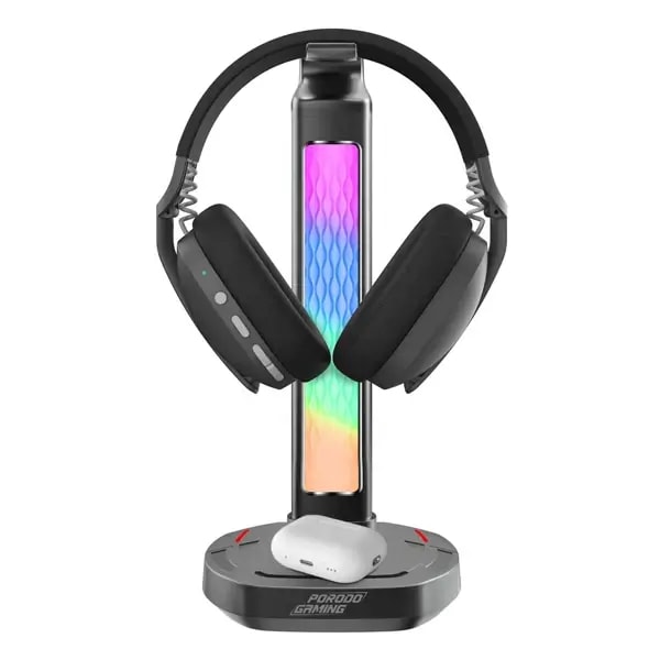 Support de casque de jeu Porodo RGB – Chargement sans fil et hub USB-C avec lampe d’écran 5W – Yesido PDX527 — photo 1
