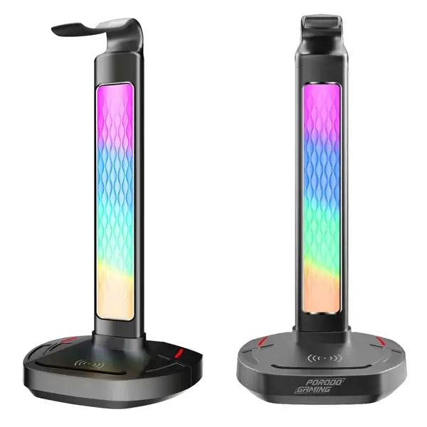 Support de casque de jeu Porodo RGB – Chargement sans fil et hub USB-C avec lampe d’écran 5W – Yesido PDX527 — photo 2