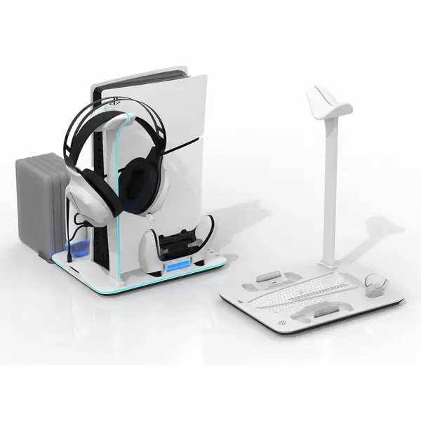 Support de charge pour PS5 Slim Porodo Gaming – Chargeur magnétique – 5 emplacements – Ventilateur de refroidissement – PDX118 — photo 1