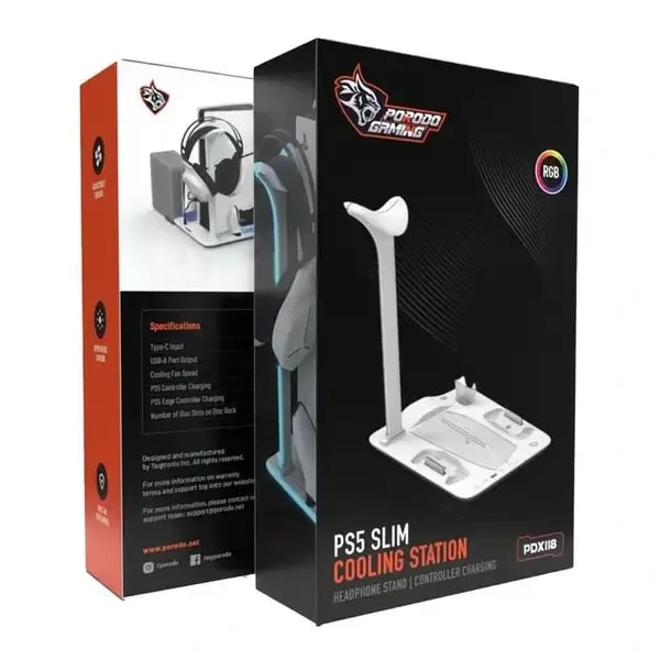Support de charge pour PS5 Slim Porodo Gaming – Chargeur magnétique – 5 emplacements – Ventilateur de refroidissement – PDX118 — photo 3