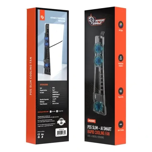 Ventilateur de refroidissement Pour PS5 Slim – Température de fonctionnement de -5° à 60°C – Lumières RVB – Dissipation thermique efficace – Porodo PDX120 – Noir — photo 2