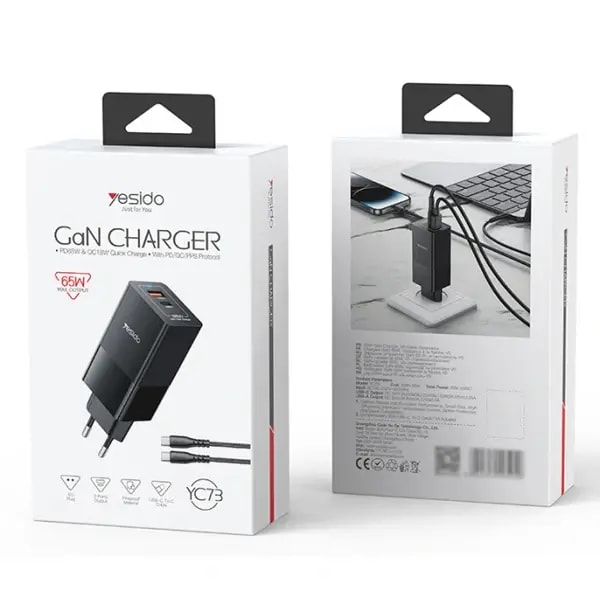 Chargeur YC73 65W à charge rapide USB et Type-C à deux ports PC – Yesido — photo 2