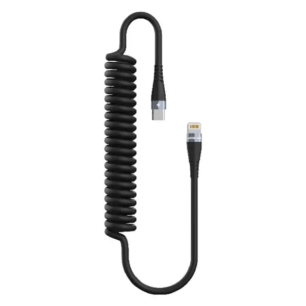Câble à ressort USB-C vers Lightning TPU Green Lion de 1,8m – Charge Rapide – GNSPRNGCTLBK – Noir — photo 1