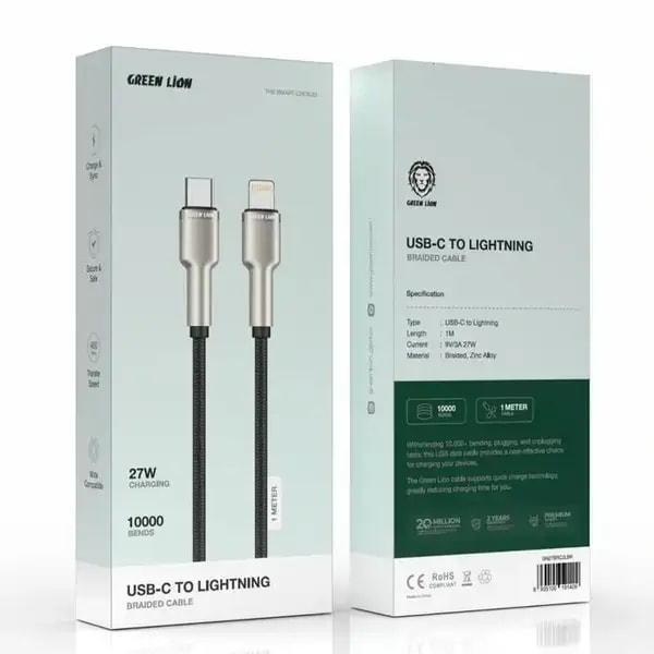 Câble tressé USB-C vers Lightning Green Lion – Câble 1m – Charge et synchronisation – GN27BRC2LBK – Noir — photo 2