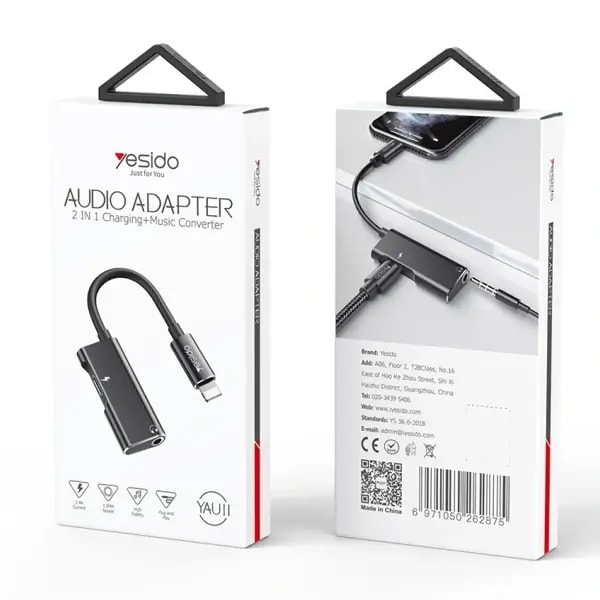 Adaptateur de charge et audio Yesido – Lightning vers Lightning et port Jack – YAU11, autre vue