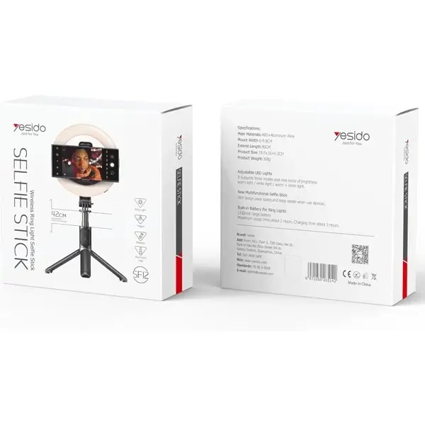 Support de téléphone Portable – Anneau lumineux LED – Trépied et perche à selfie (42cm) – Yesido SF12 — photo 10