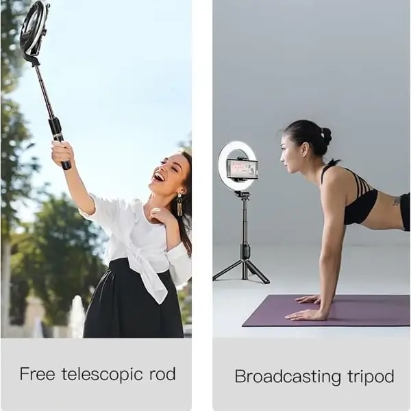 Support de téléphone Portable – Anneau lumineux LED – Trépied et perche à selfie (42cm) – Yesido SF12 — photo 6