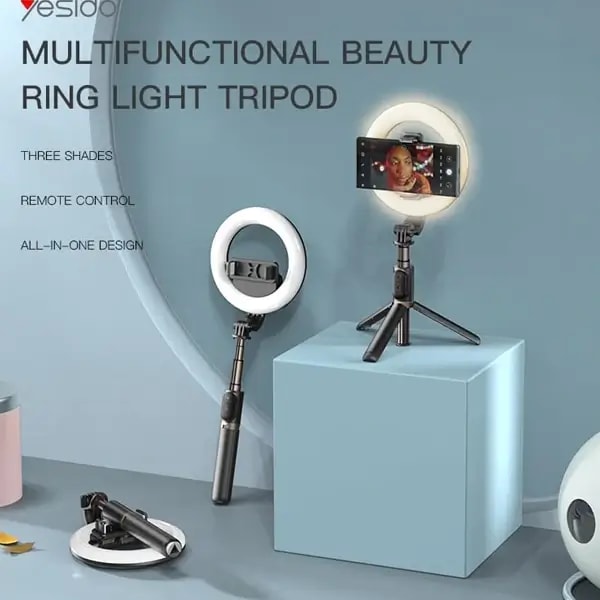 Support de téléphone Portable – Anneau lumineux LED – Trépied et perche à selfie (42cm) – Yesido SF12 — photo 9