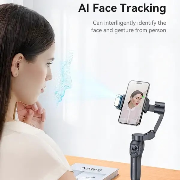 Yesido SF21 – Stabilisateur Gimbal Pour Smartphone – 3 Axes avec Suivi de Visage et Lumière d’Appoint – Noir, autre vue