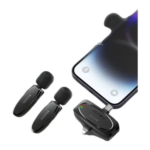 Micro Cravate – Lavalier sans fil à faible latence iP – Type-C – Récepteur 3,5 mm + Ensemble de 2 microphones émetteurs – YESIDO KR15 — photo 4