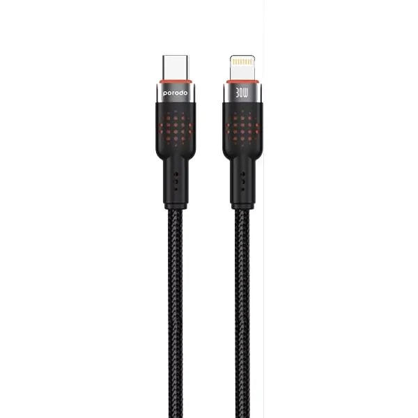 Câble tressé de charge rapide et transfert de données – Type-C vers Lightning – 30W – 1,2m – Porodo
