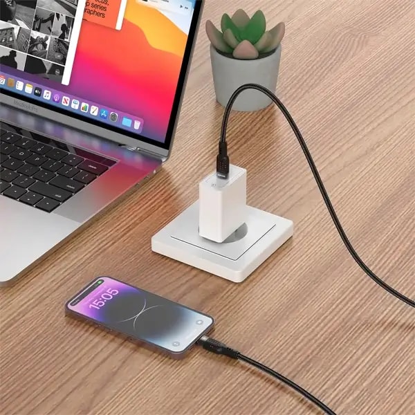 Câble tressé de charge rapide et transfert de données – Type-C vers Lightning – 30W – 1,2m – Porodo, vue 3