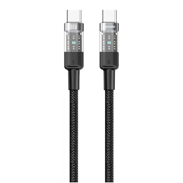 Câble de charge rapide et transfert de données Porodo – Type-C vers Type-C – 100W – 1,2m – PD-100WCCTH-BK — photo 1