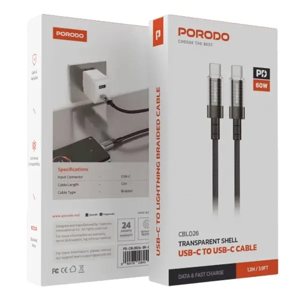 Câble tressé de charge rapide et transfert de données – Type-C vers Type-C transparent – 60W – 1,2m, vue 3