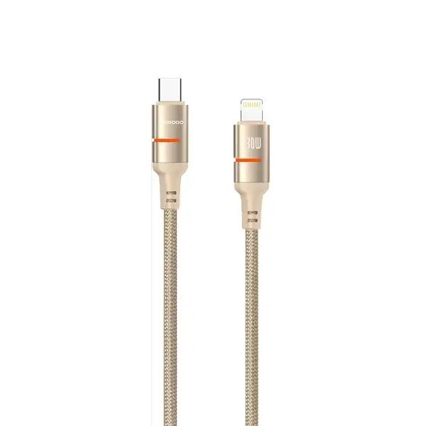 Câble de charge Porodo – Type-C vers Lightning pour iPhone avec lumière LED – 30W – 1,2m