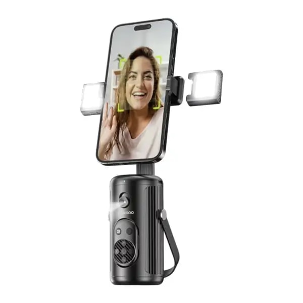 Support de téléphone – selfie intelligent Porodo – Suivi du visage – déclencheur sans fil – lumière amovible – contrôle gestuel – 1800mAh – PD-HSM13-BK – Noir — photo 1