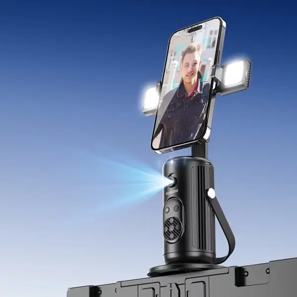 Support de téléphone – selfie intelligent Porodo – Suivi du visage – déclencheur sans fil – lumière amovible – contrôle gestuel – 1800mAh – PD-HSM13-BK – Noir — photo 2