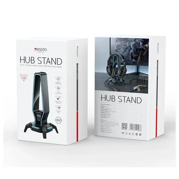 Support casque Yesido HB25 3en1 avec HUB USB et éclairage RGB 7 couleurs — photo 4