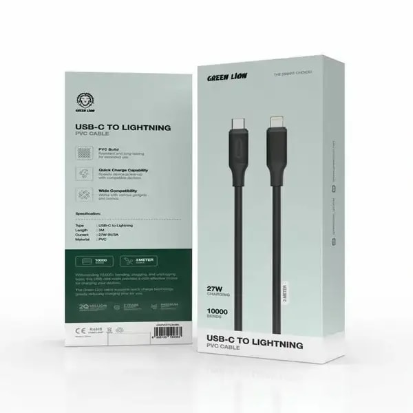 Câble USB-C vers Lightning en PVC Green Lion – Charge Rapide – Câble 3m – GNPVCCTL3MBK – Noir — photo 2