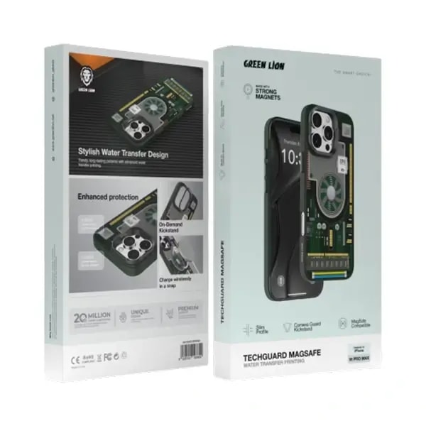 Coque MagSafe pour iPhone 16 Pro Max – Support de protection pour caméra – Bords surélevés – Green Lion – GNTEMG16PMGN -Vert — photo 2
