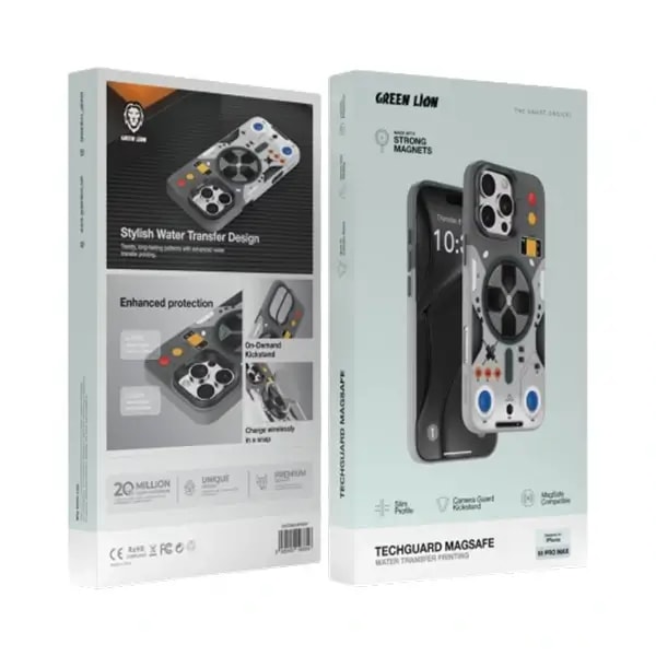 Coque MagSafe pour iPhone 16 Pro – Support de protection pour caméra – Bords surélevés – Green Lion – GNTEMG16PGY-Gris — photo 2