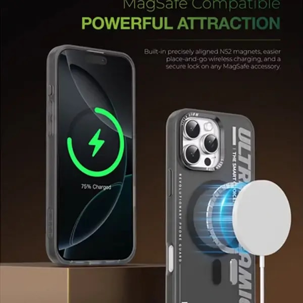 Coque de téléphone pour iPhone 16 Pro Green Lion – MagSafe intégré, autre vue