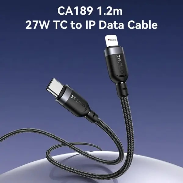 Câble tressé de charge rapide et de transfert de données Yesido – 1,2m – 27W type-c vers IP Max avec 480Mbps, autre vue