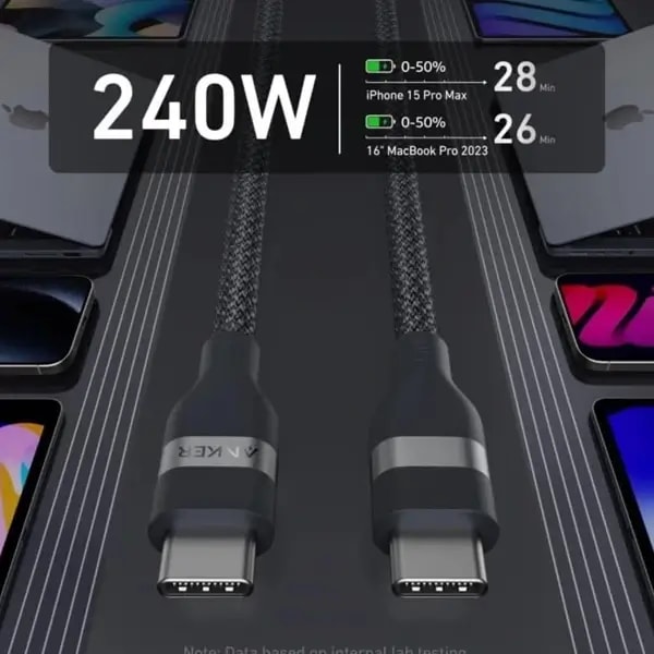 Câble tressé de charge rapide et transfert de données ANKER – Type-C vers Type-C – A82E2H12 — photo 3