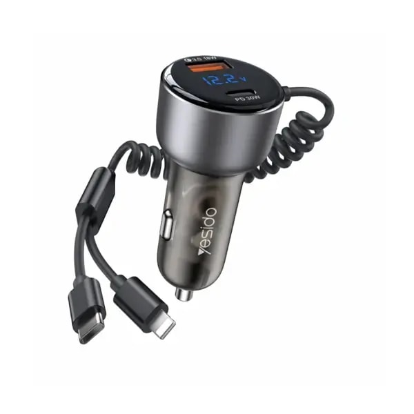 Chargeur voiture rapide avec ports intégrés – Y58 – YESIDO – Type-C et Lightning – 60W – Allume-cigare — photo 1