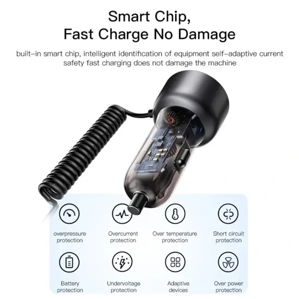 Chargeur voiture rapide avec ports intégrés – Y58 – YESIDO – Type-C et Lightning – 60W – Allume-cigare — photo 3