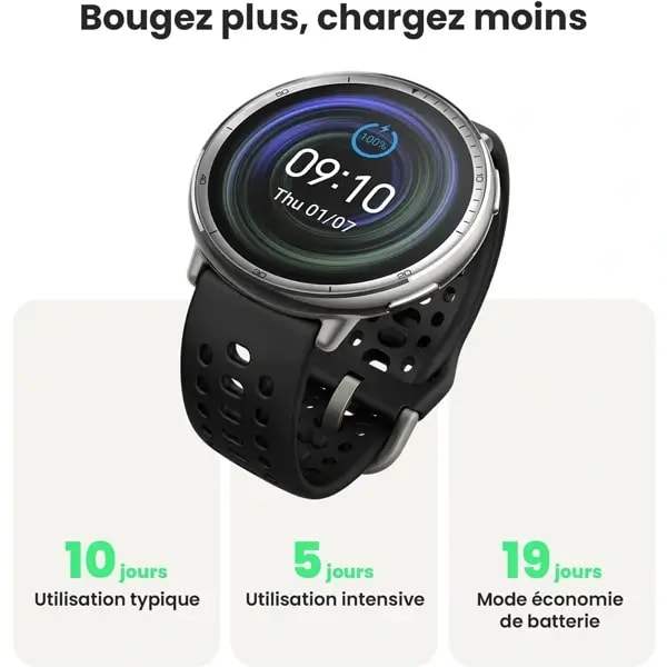 Montre connectée Amazfit active 2 – 10Jrs d’autonomie – AI intégré – Contrôle Vocal – GPS et Cartes incluses – Noir — photo 3
