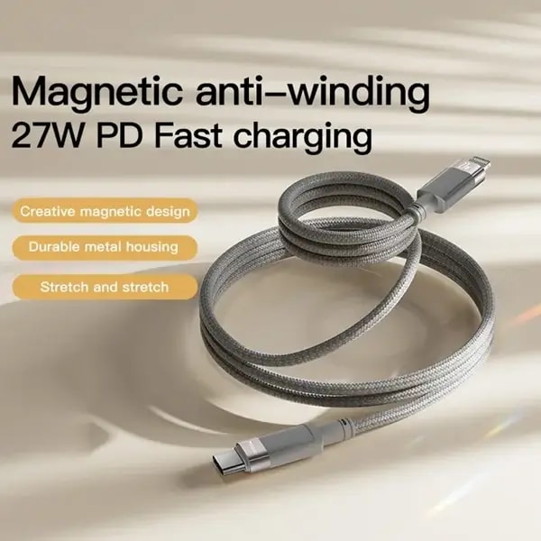 Câble magnétique de charge rapide et transfert de données YESIDO – 27W – 1m – Type-C vers Lightning – CA172L — photo 2
