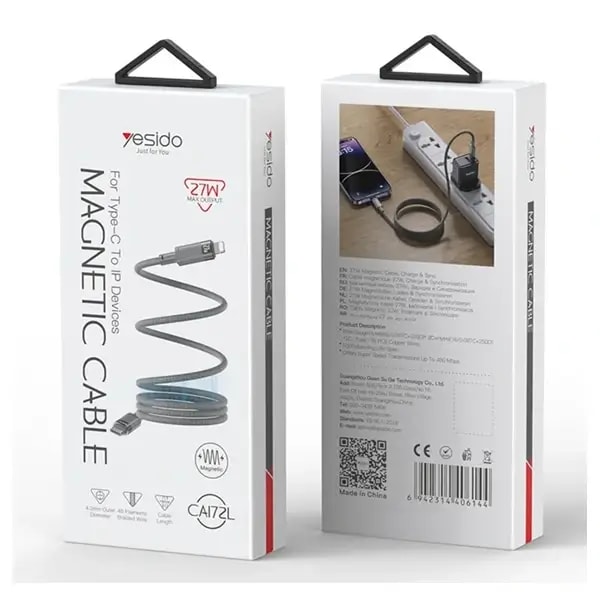Câble magnétique de charge rapide et transfert de données YESIDO – 27W – 1m – Type-C vers Lightning – CA172L — photo 4