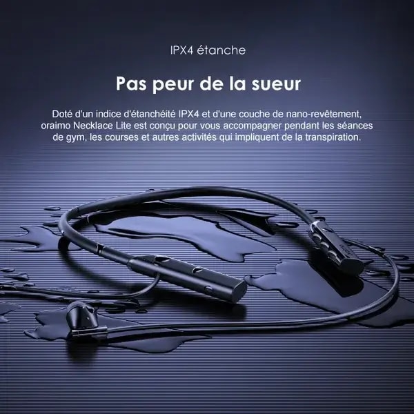 Écouteur Necklace Lite Oraimo – 30H d’autonomie – Bluetooth – IPX4 – Basses Puissantes et Vibration d’Appel – Beige – OEB-311 — photo 3