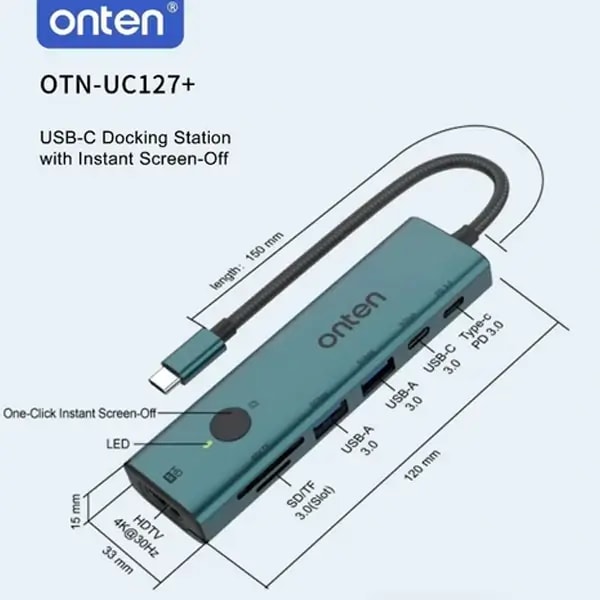 Station d’accueil multifonctions – ONTEN – 7en1 – USB-C vers HDMI – OTN-UC127+ — photo 2