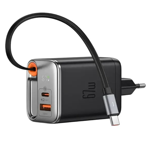 Chargeur avec affichage LED Mcdodo – 67 W GaN – Câble type‑c rétractable de 65 cm intégré – 1 port type-c et 1 port USB – CH-4100 — photo 1